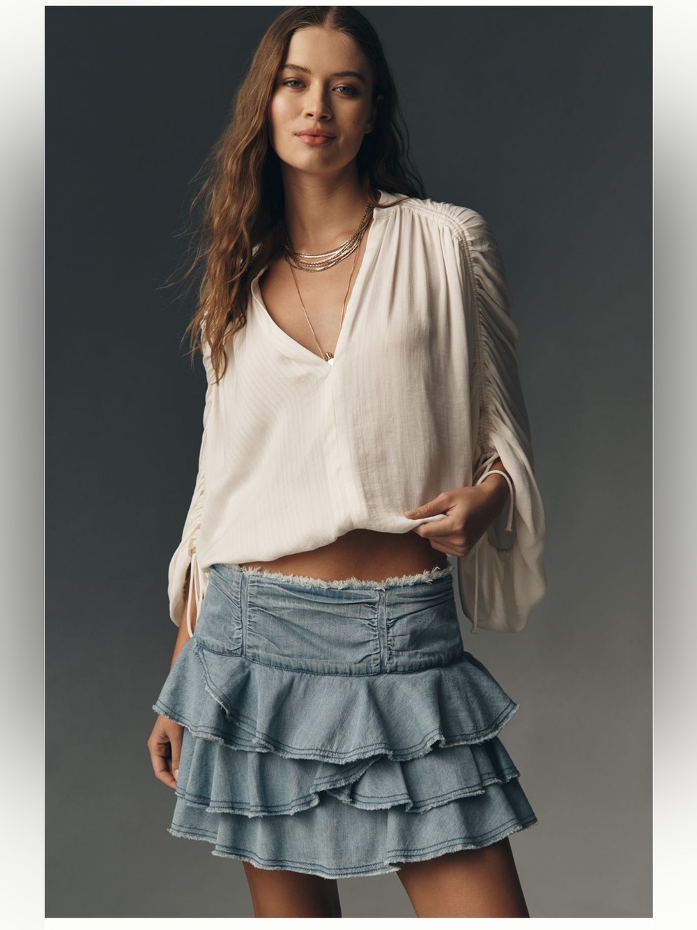 Ruffled Denim Mini Skirt